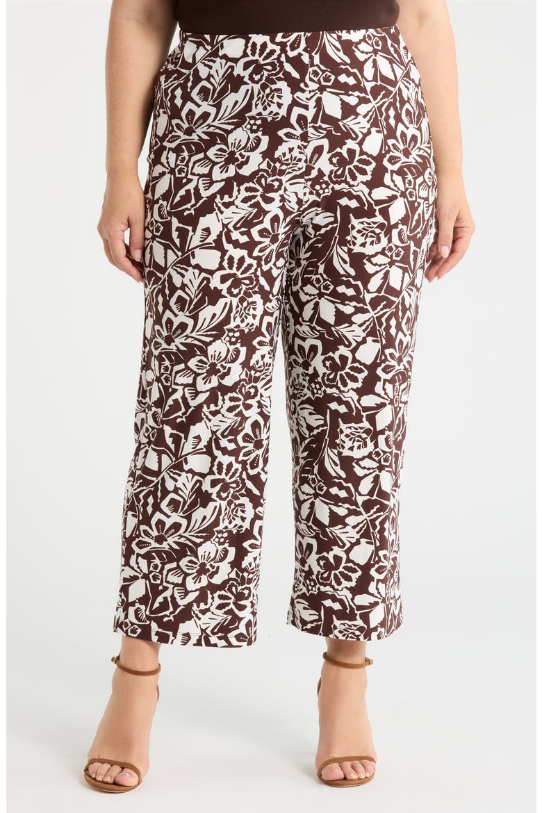 Print Knit Crop Wide Leg Pants, Main, color, DARK CHOCOLATE/ WHITE