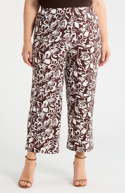 Print Knit Crop Wide Leg Pants (Plus)