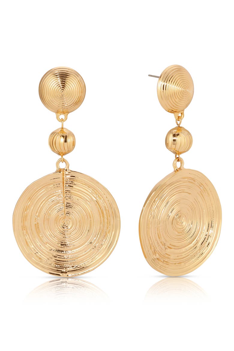 Textured Disc Drop Earrings, Main, color, GOLD