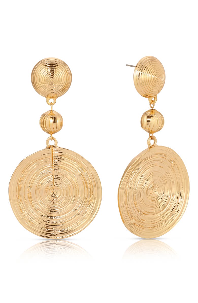 Ettika Textured Disc Drop Earrings, Main, color, Gold