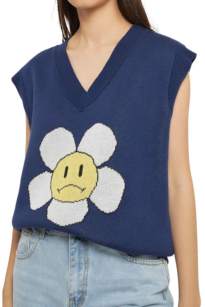 Daisy Jacquard Sweater Vest, Alternate, color, NAVY