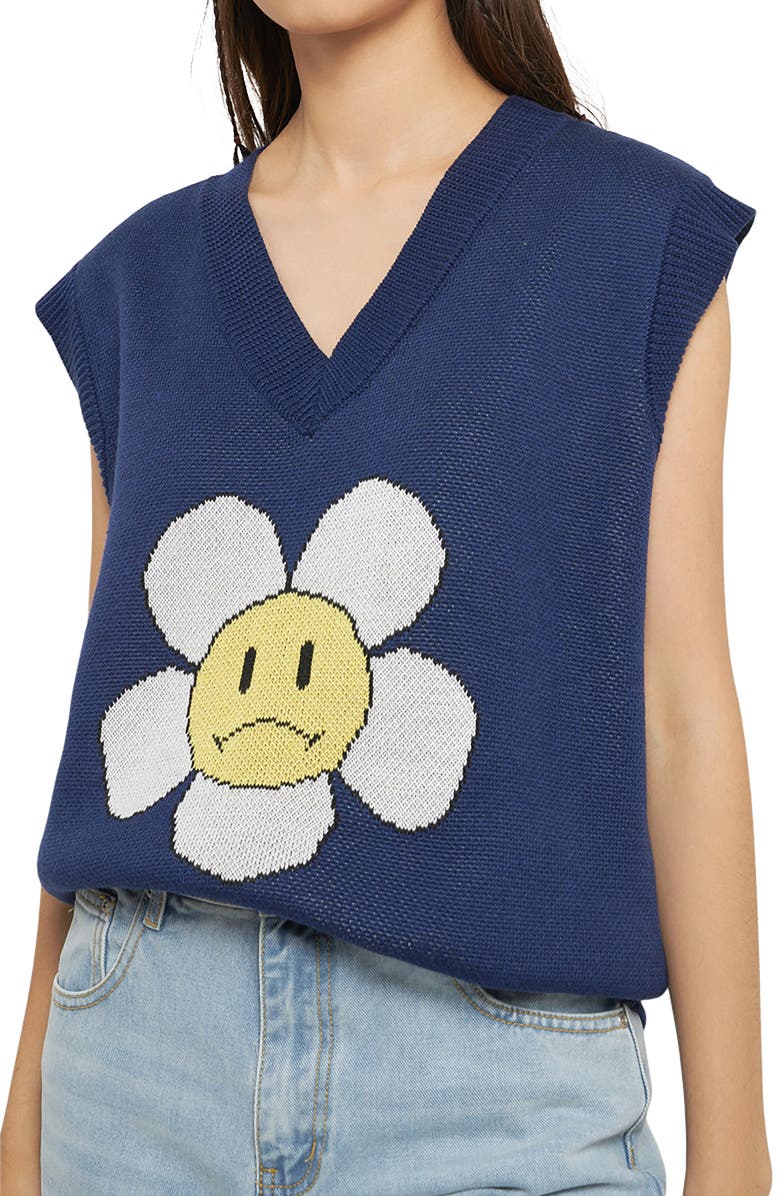 Grey Lab Daisy Jacquard Sweater Vest, Alternate, color, Navy