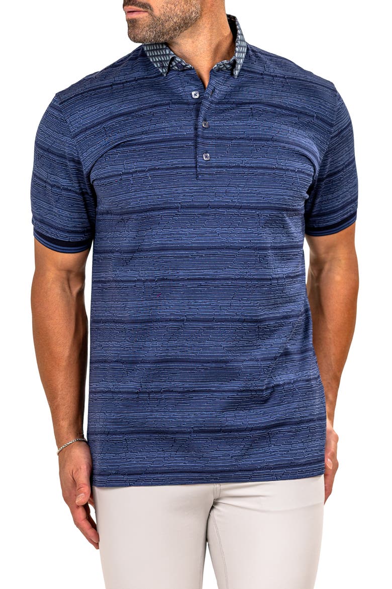 Marthyr Stripe Contrast Collar Cotton Polo, Alternate, color, BLUE