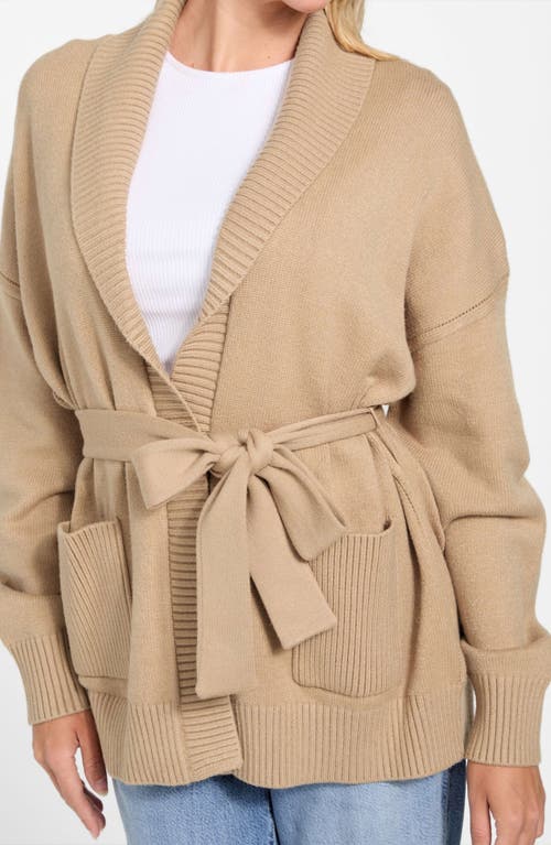 Guess Belted Shawl Collar Cardigan In Neutral