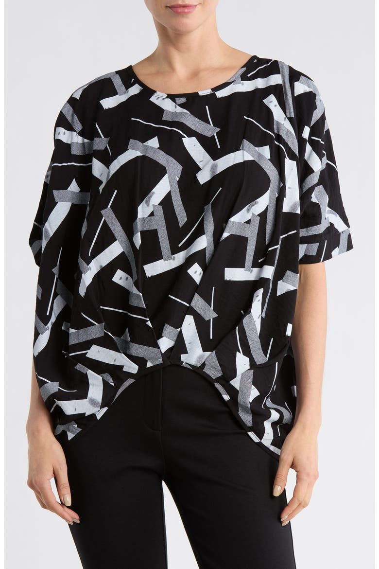 Geometric Print V-Neck Top, Main, color, BLACK
