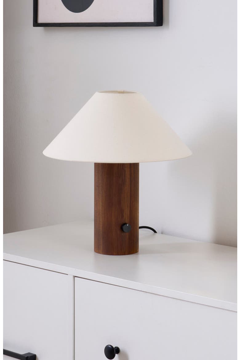 Oakley 13" Modern LED Walnut Wood Table Lamp with Cream Fabric Shade, Bulb Included, Alternate, color, Walnut
