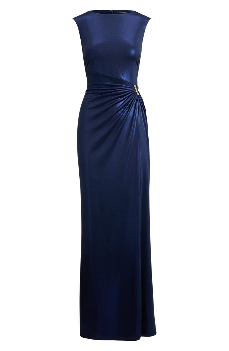 Lauren Ralph Lauren Metallic Sleeveless Gown, Alternate, color, Navy Blue/ Multi