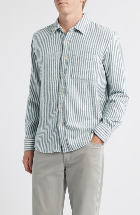 Cloud Stripe Organic Cotton Flannel Button-Up Shirt