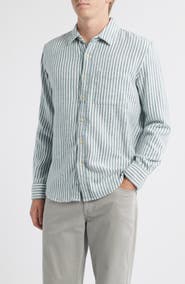 ALEX CRANE Cloud Stripe Organic Cotton Flannel Button-Up Shirt