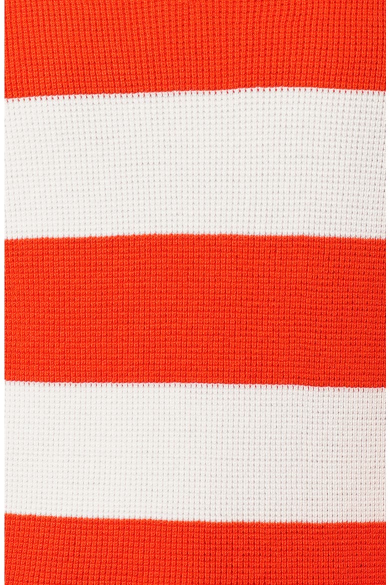 Stripe V-Neck Waffle Knit Sweater, Alternate, color, TANGERINE TANGO/ BRIGHT WHITE