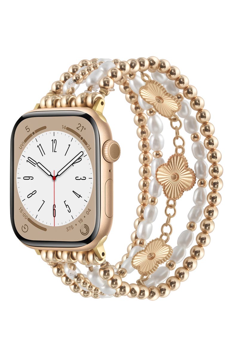 RItech Beaded Clover & Faux Pearl Apple Watch<sup>®</sup> Watchband, Alternate, color, Gold