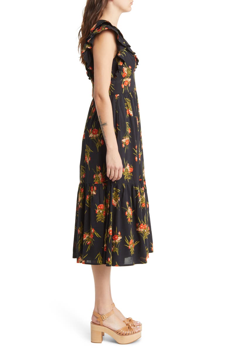 Chelsea28 Floral Ruffle Sleeve Organic Cotton Blend Dress, Alternate, color,