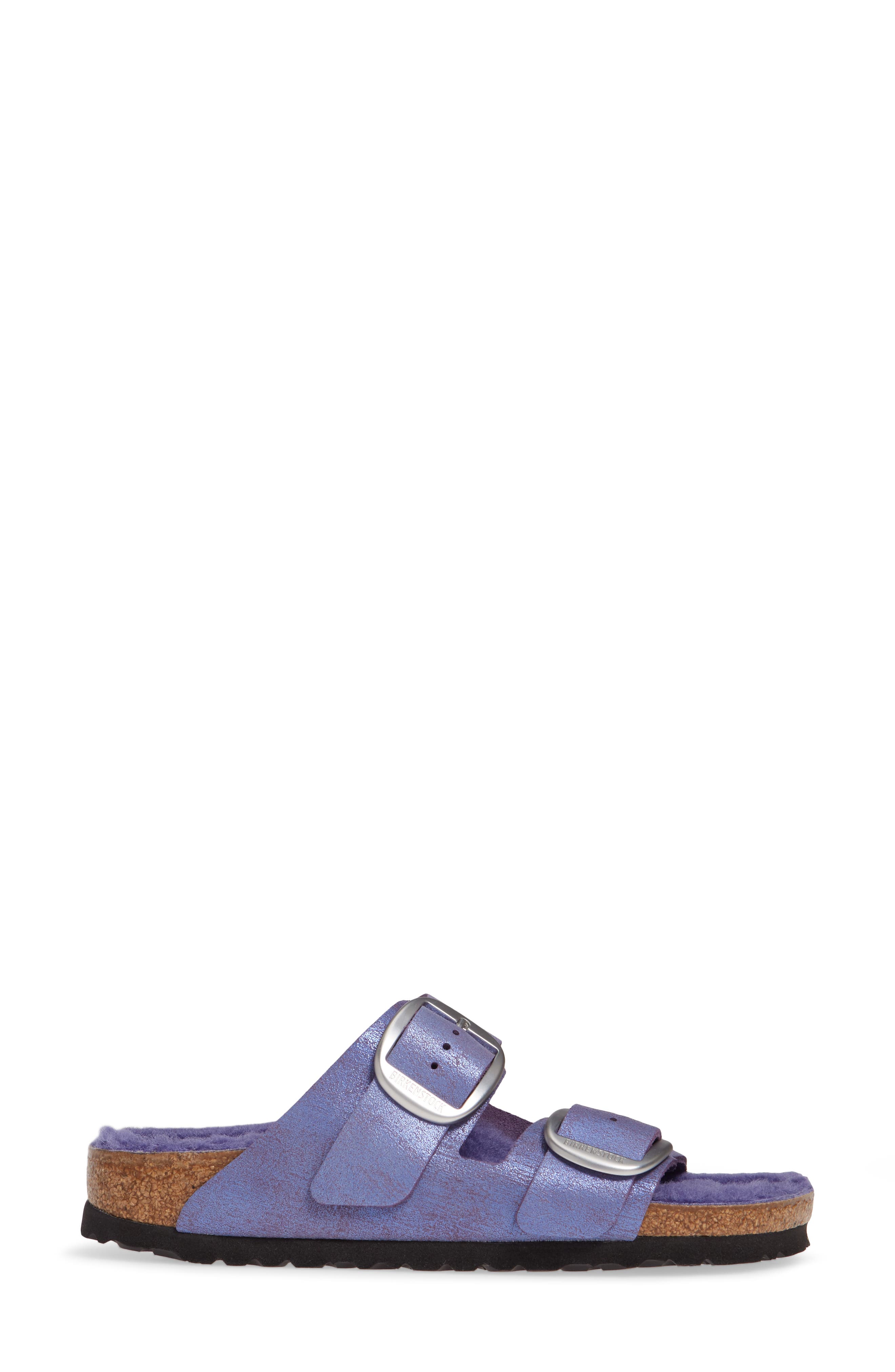 Perfect Pairs Arizona Big Buckle Sandal with Genuine Shearling Lining, Alternate, color, WASHED METALLIC VIOLET LEATHER
