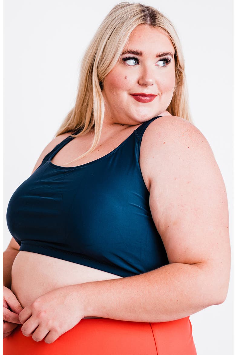 Plus Size Racerback Swim Bra With Removable Cups, Alternate, color, Navy