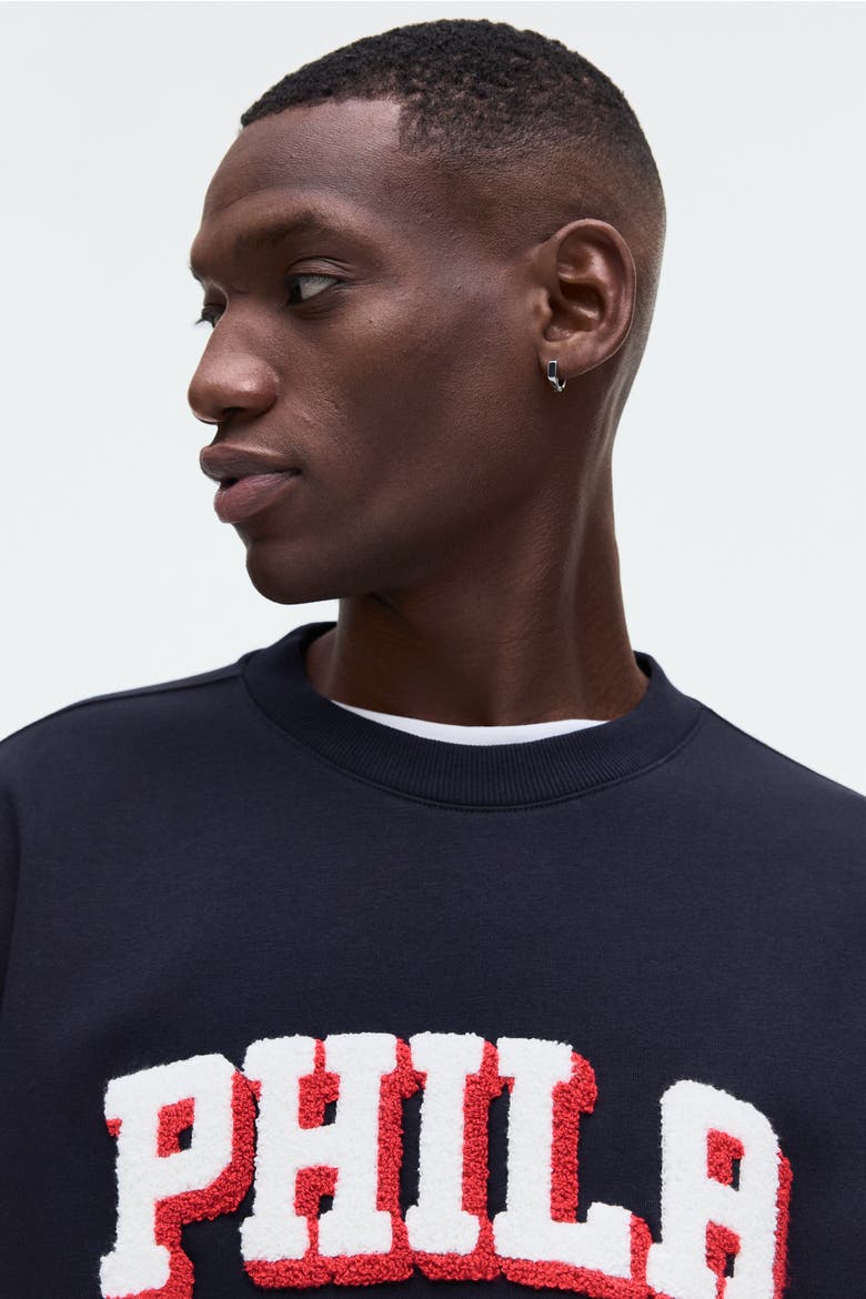 Oversized Fit Printed Sweatshirt, Alternate, color, Navy blue/NBA