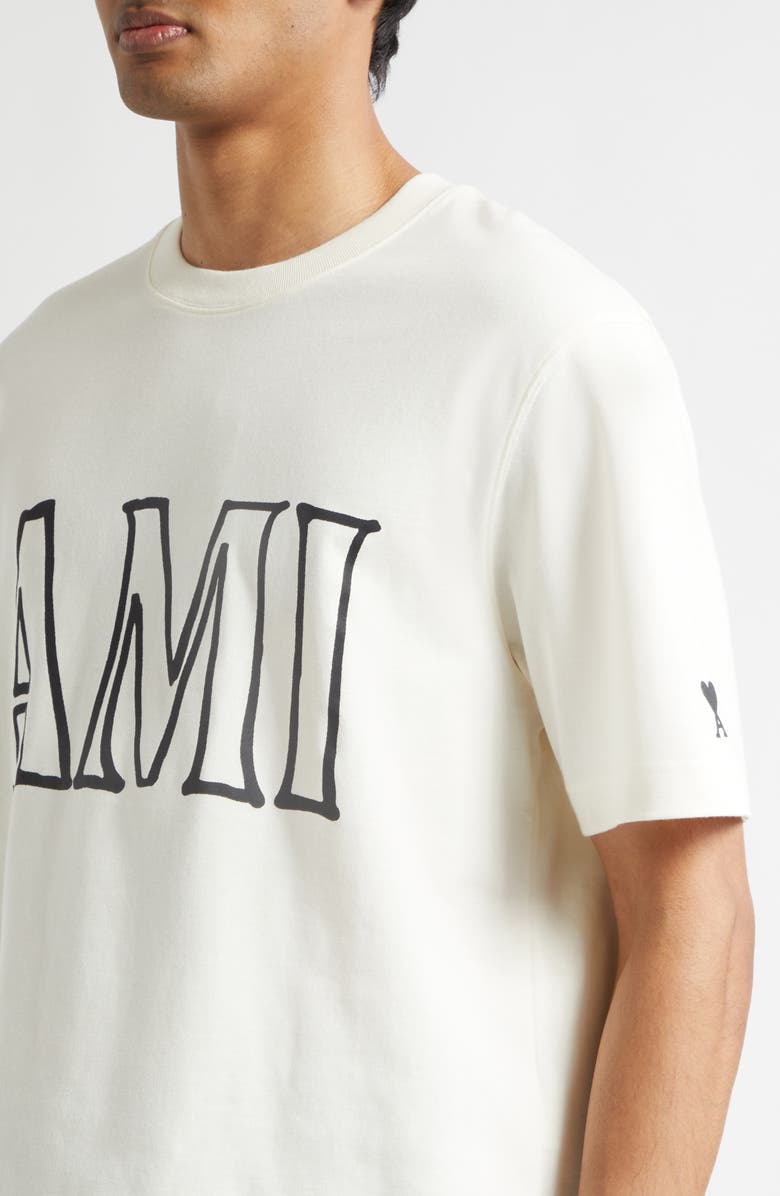 AMI PARIS Boxy Cotton Graphic T-Shirt, Alternate, color, Blanc Creme