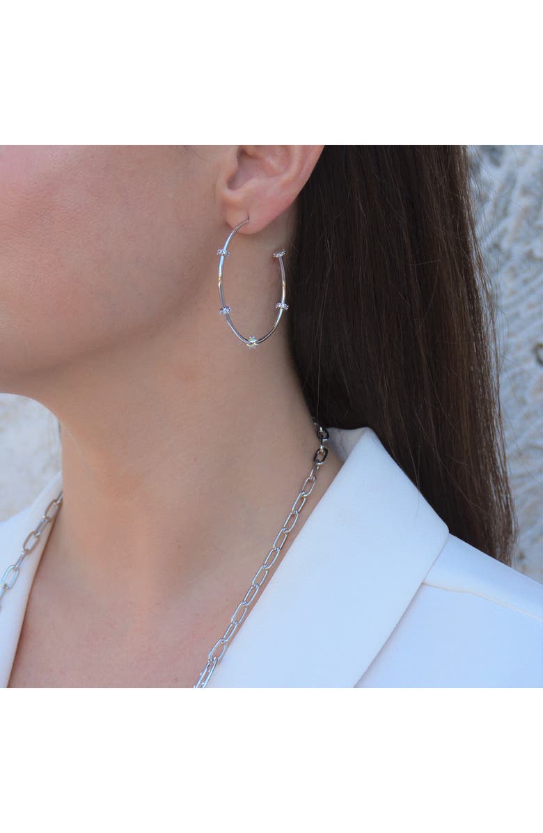 Liza Schwartz Stella 18K Gold Plated CZ Station Hoop Earrings, Alternate, color, Silver