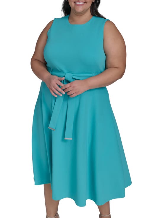 Tie Scuba Crepe Midi Dress (Plus)