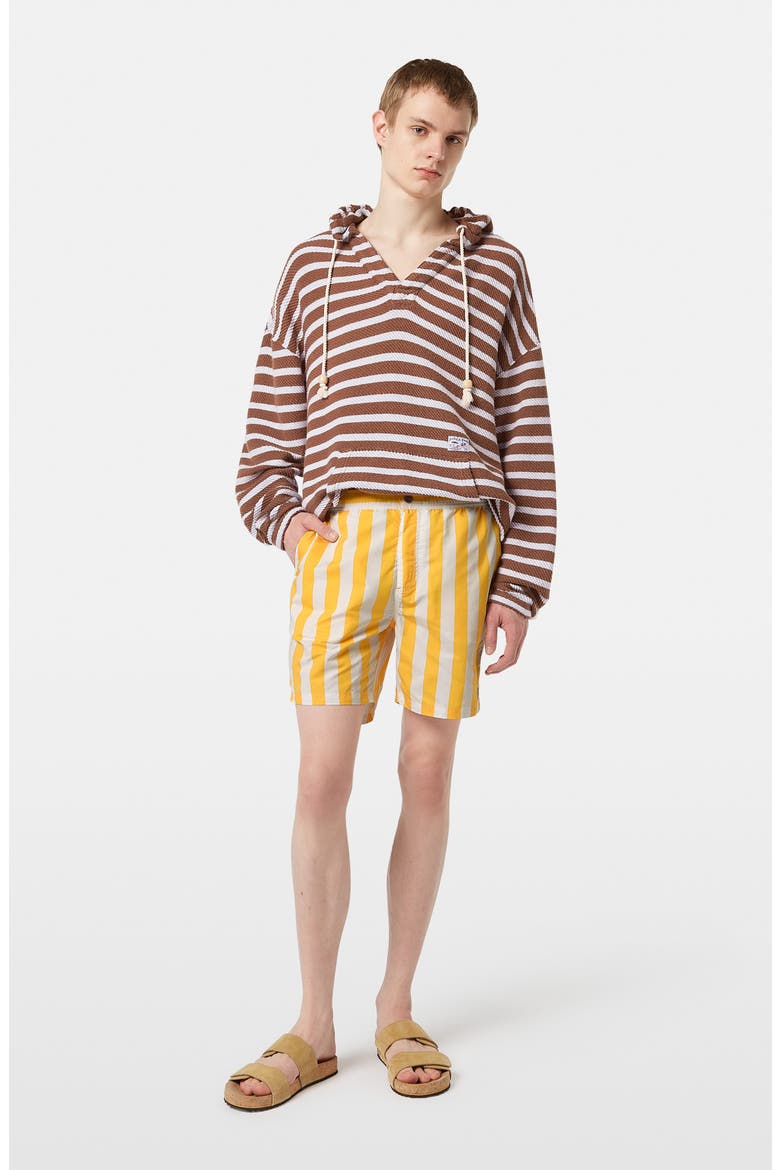 Striped Mid Length Swim Trunks, Alternate, color, YELLOW SUN STRIPE