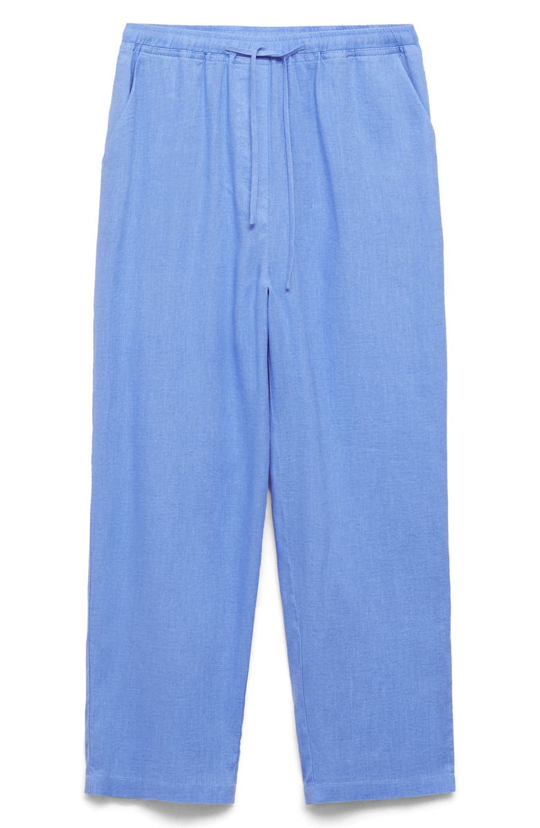 MANGO Linen Drawstring Pants, Alternate, color, Blue