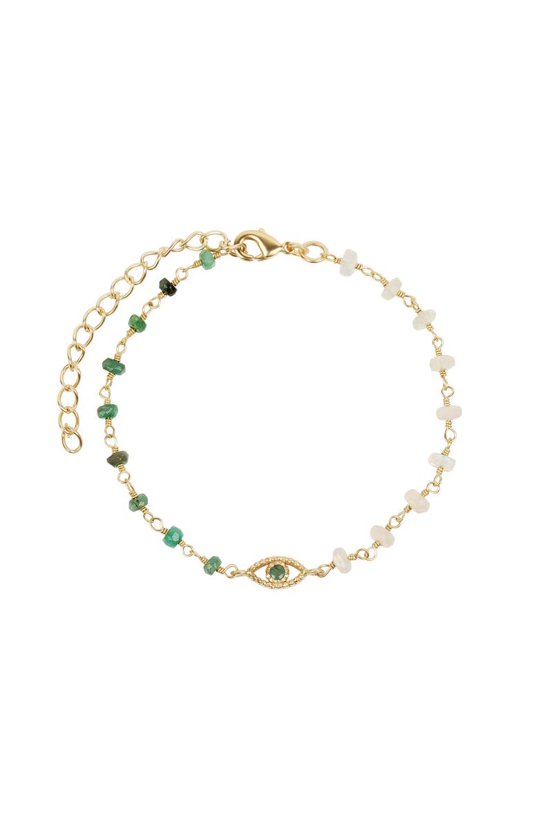 Karma and Luck Soothing Oasis - Opal Emerald Evil Eye Charm Bracelet, Main, color, Gold/Green/White