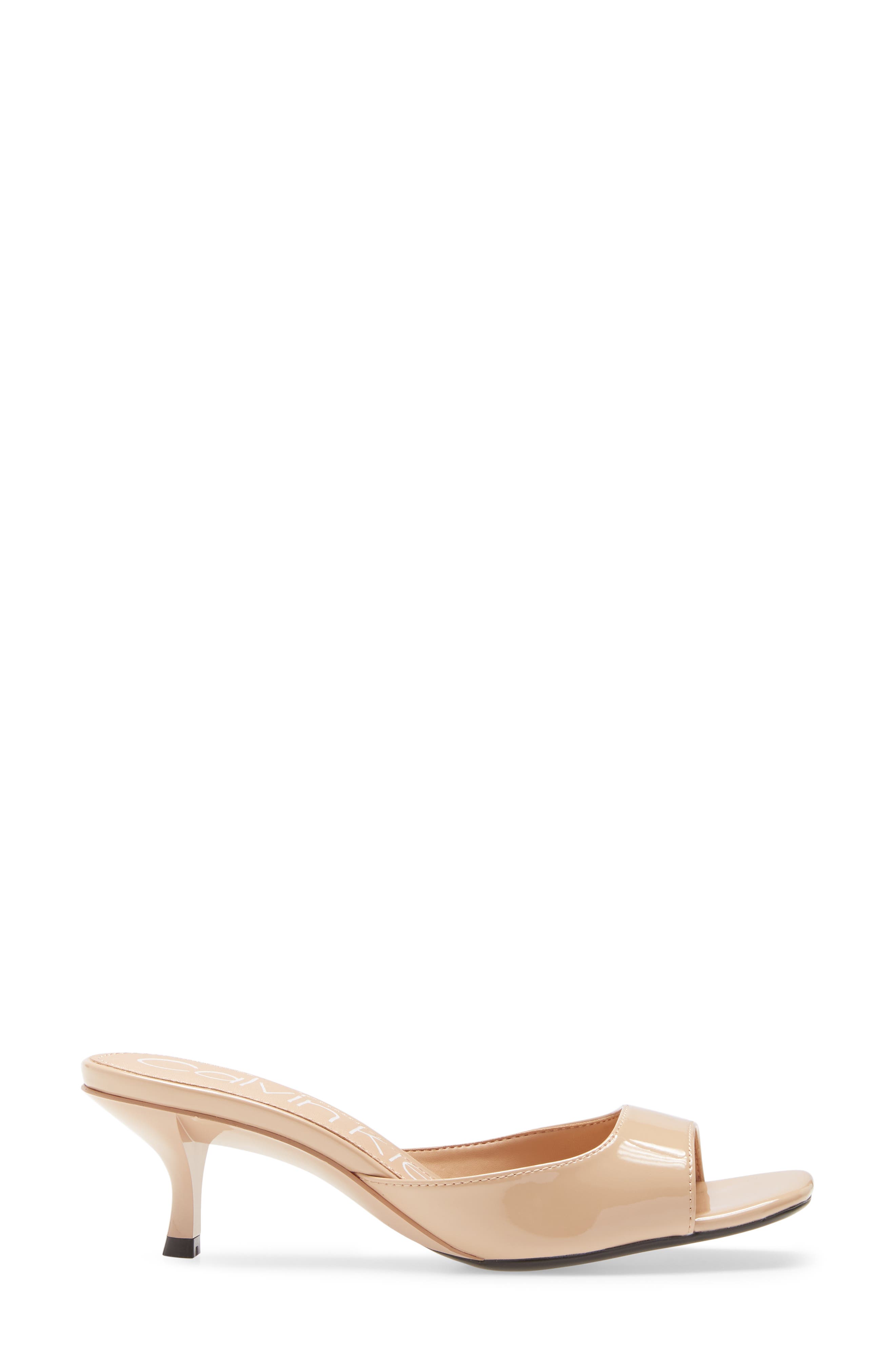 Mega Kitten Heel Slide Sandal, Alternate, color, DESERT SAND PATENT LEATHER