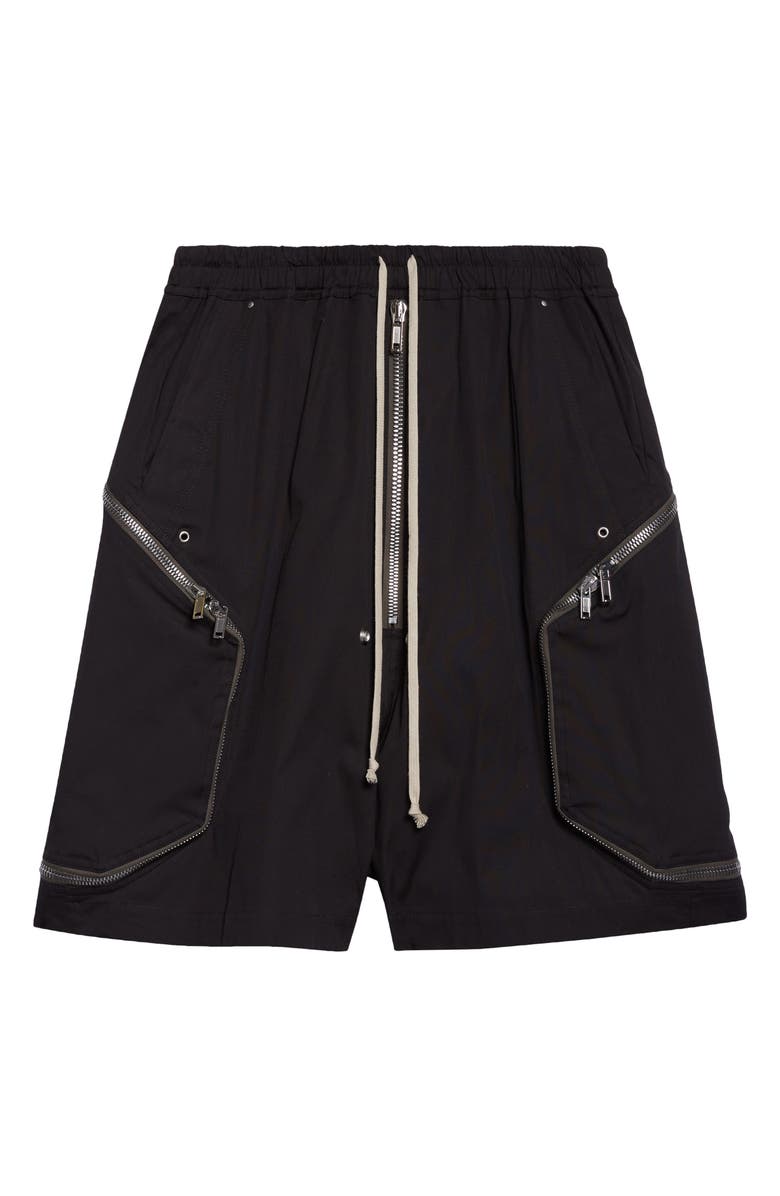 Rick Owens Heizer Bela Stretch Poplin Zip Shorts, Main, color, Black
