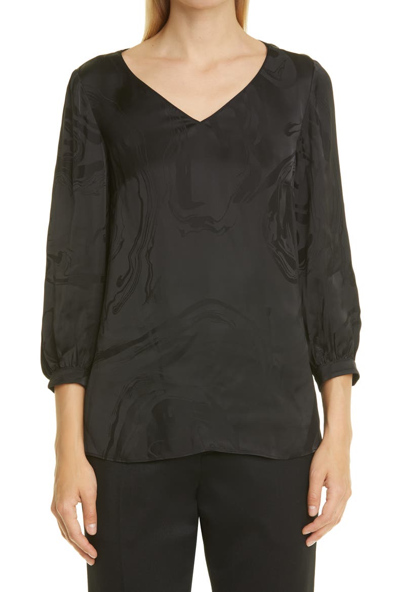 Arnette Jacquard Satin Blouse, Main, color, BLACK
