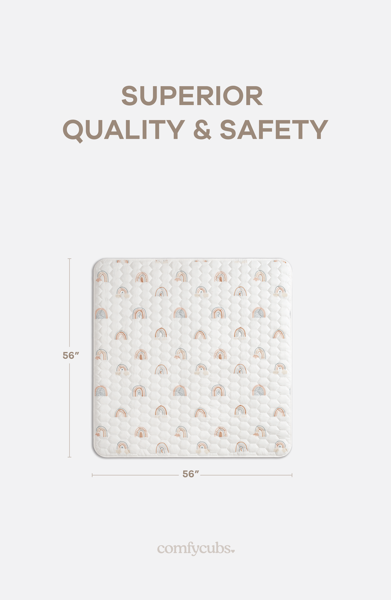 Comfy Cubs Premium Play Mat with Non-Slip Bottom, Square 56x56 inches, Alternate, color, Rainbow