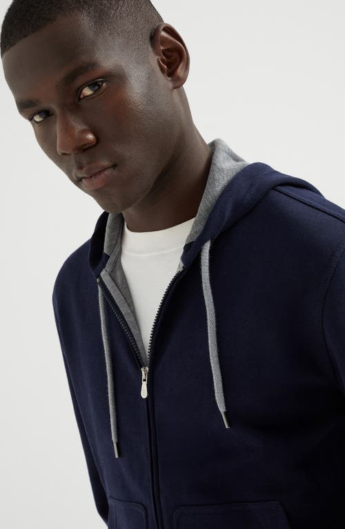 Brunello Cucinelli Zip-up Hoodie With Contrasting Lining And Ribbed Cuffs In Cobalt