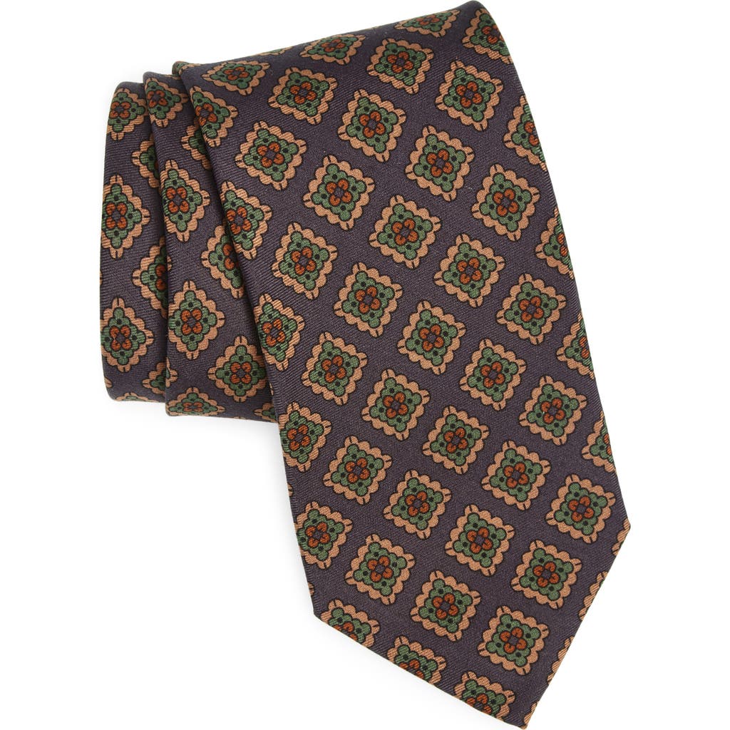 Drake's Flower Stamps Wool & Silk Tie In Brown