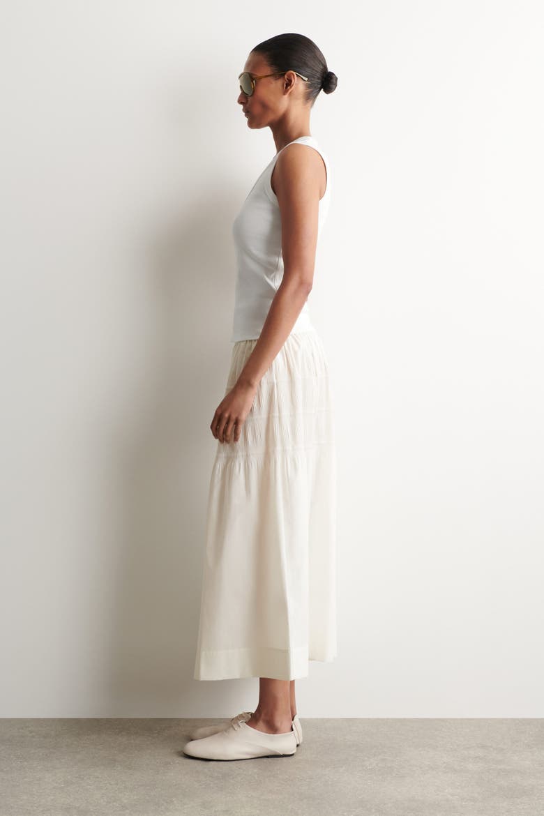 Tiered Gathered Midi Skirt, Alternate, color, WHITE