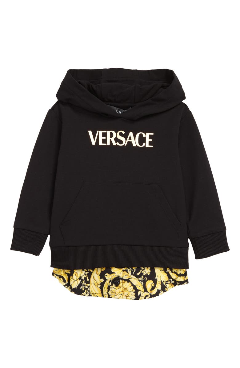 Versace Kids' Barocco Logo Stretch Cotton Hoodie, Main, color, 