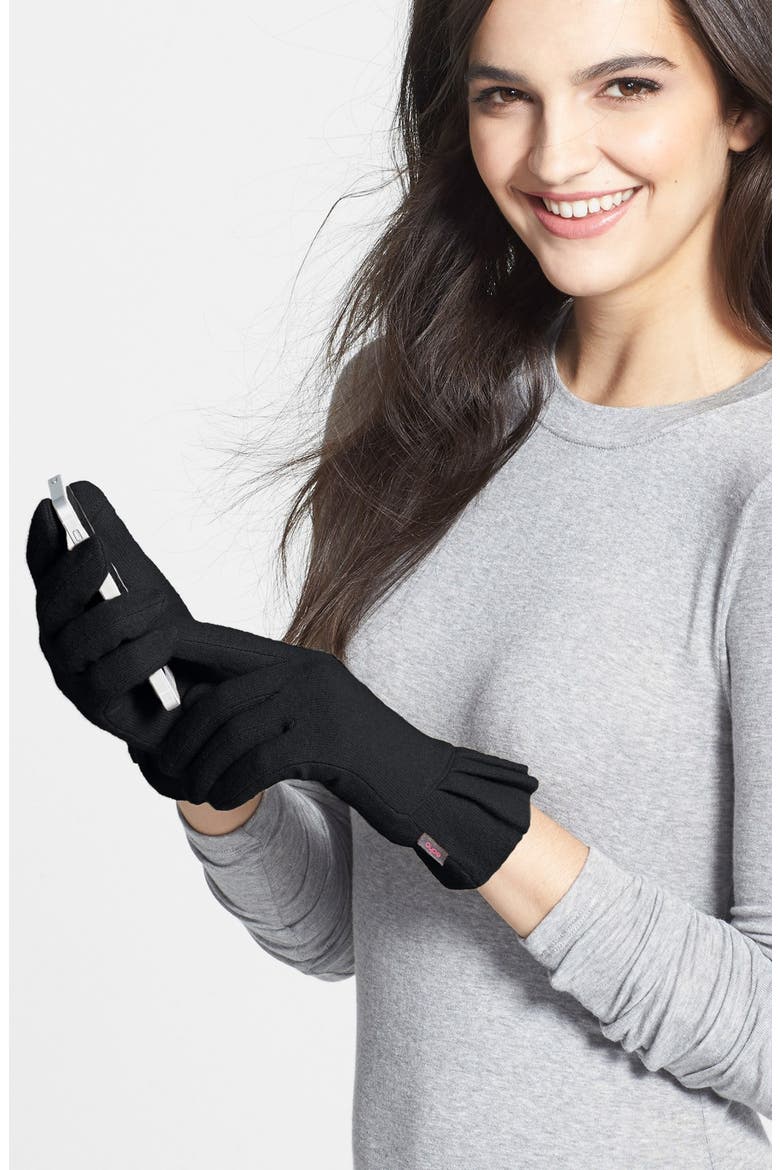 'Touch - Pleated Cuff' Wool Blend Gloves, Alternate, color, BLACK