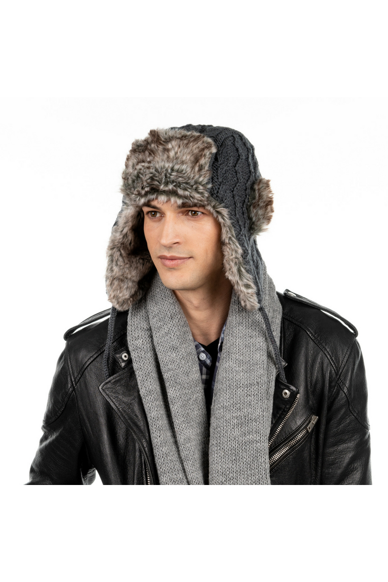Cable Knit Russian Hat w/ Faux Fur, Alternate, color, White