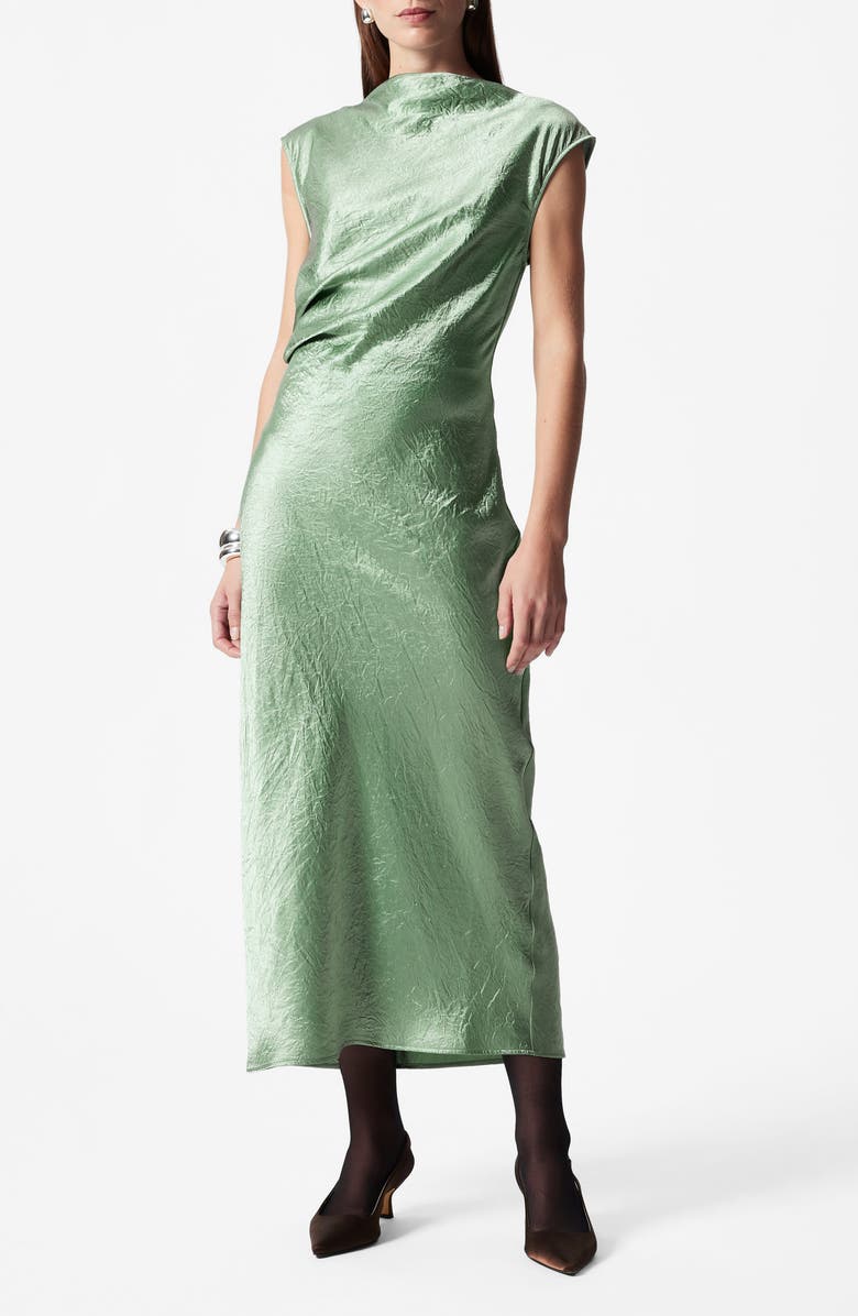 & Other Stories Cap Sleeve Satin Midi Dress, Main, color, Green Medium Dusty