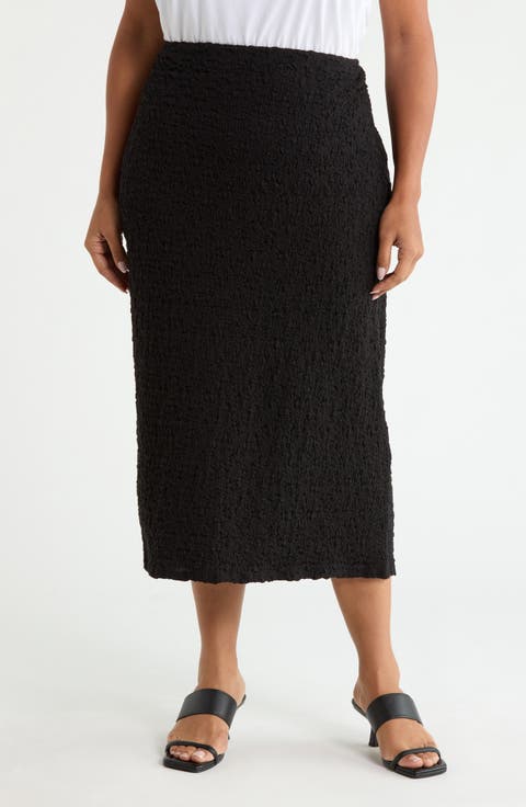 Crinkled Organic Cotton Blend Midi Skirt