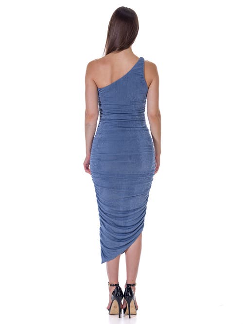 24seven Comfort Apparel Womens One Shoulder Ruched Bodycon Dress In Blue