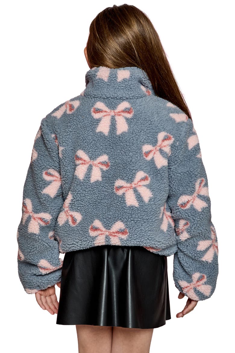 Kids' Bow Printed Fleece Jacket, Alternate, color, GREY PINK COMBO