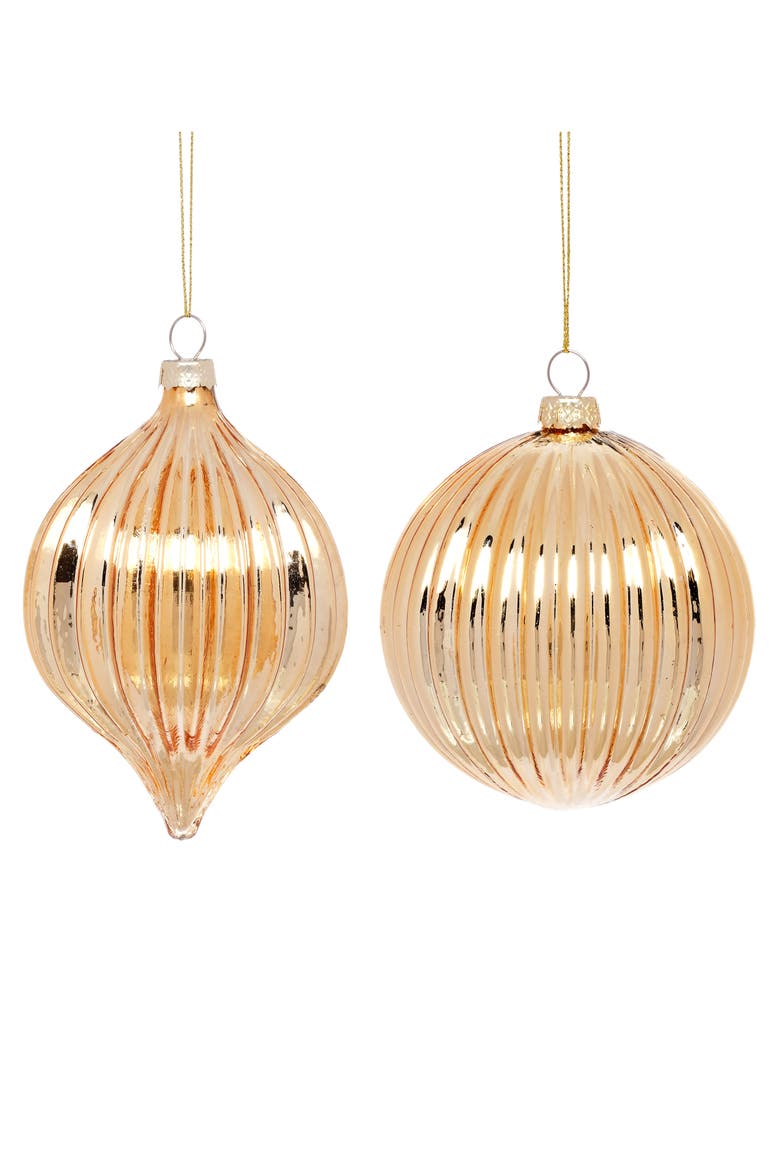 Ribbed Gold Ornament, Box of 6, Main, color, Amber