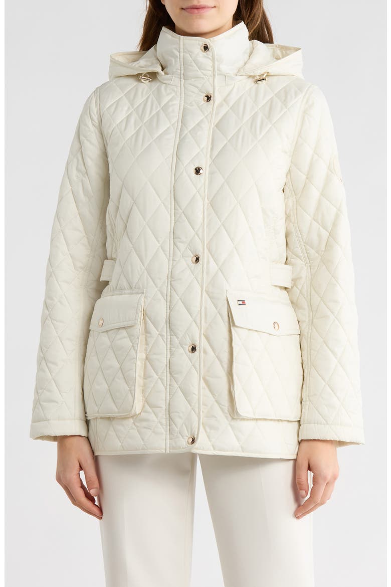 Hooded Diamond Quilted Jacket, Main, color, ECRU