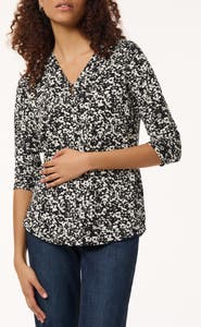 Jones New York Floral Print Three-Quarter Sleeve Crepe Top