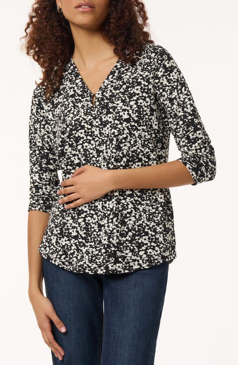 Jones New York Floral Print Three-Quarter Sleeve Crepe Top (Regular & Petite)