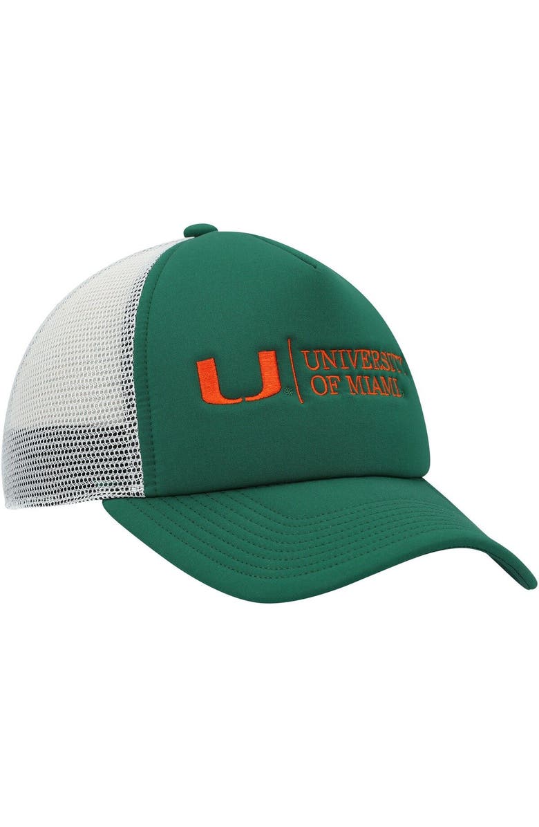 adidas Men's adidas Green/White Miami Hurricanes Foam Trucker Snapback Hat, Alternate, color, 