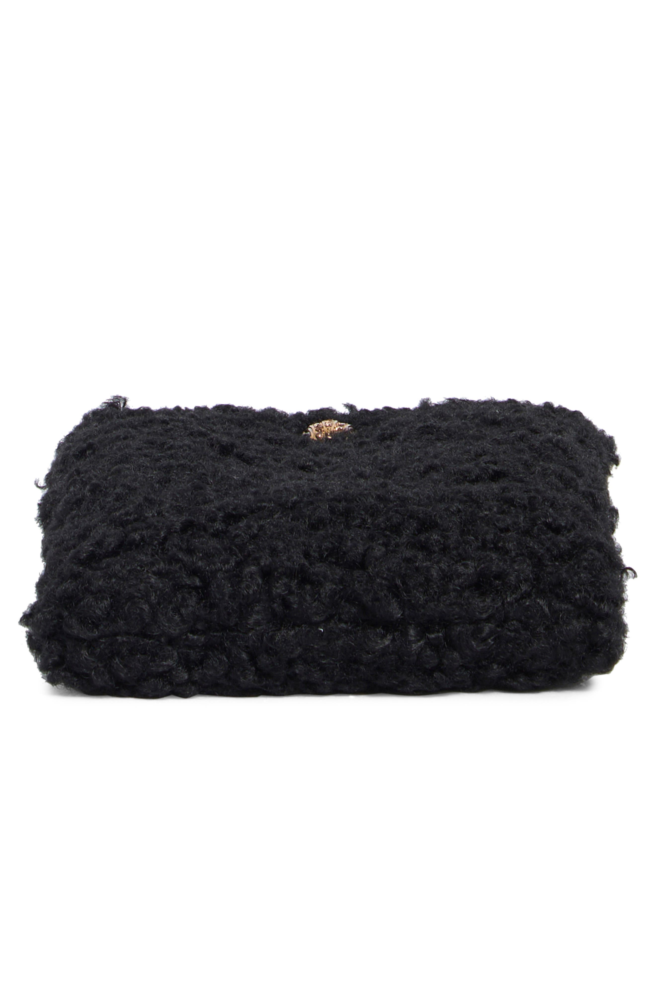 Faux Shearling Phone Crossbody Bag, Alternate, color, BLACK