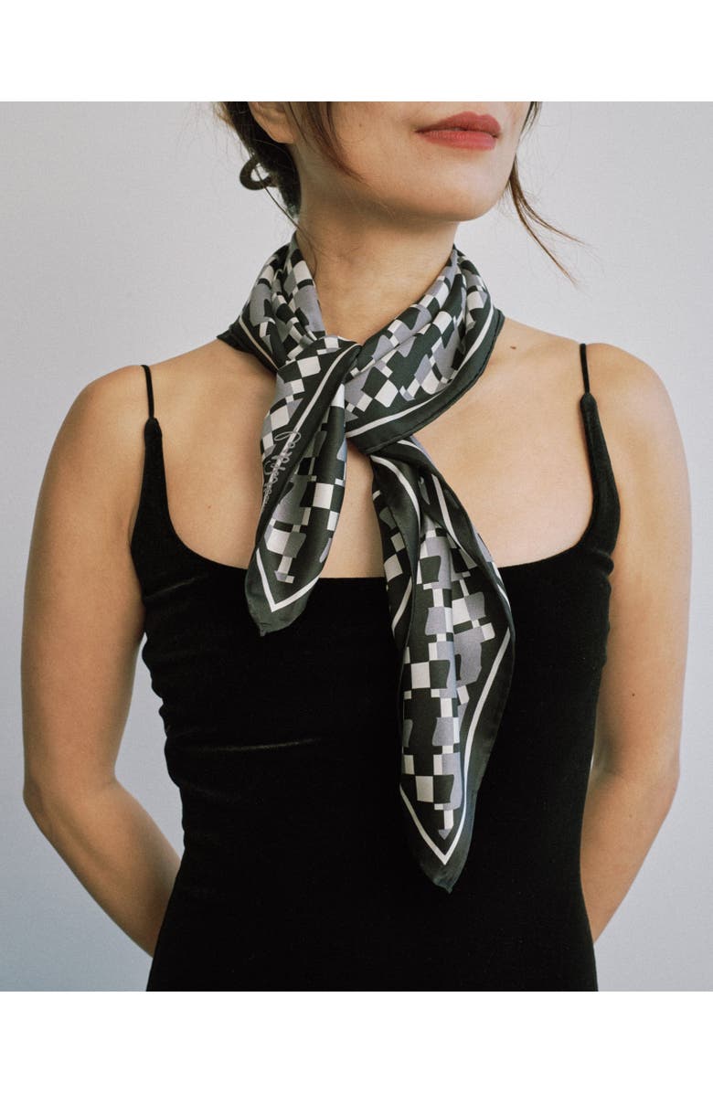 Lost Pattern "Houndstooth Moderne" Silk Bandana Scarf, Alternate, color, Grey