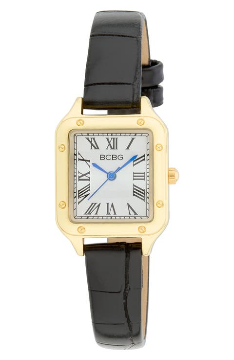 Square Face Faux Leather Strap Watch, 25mm