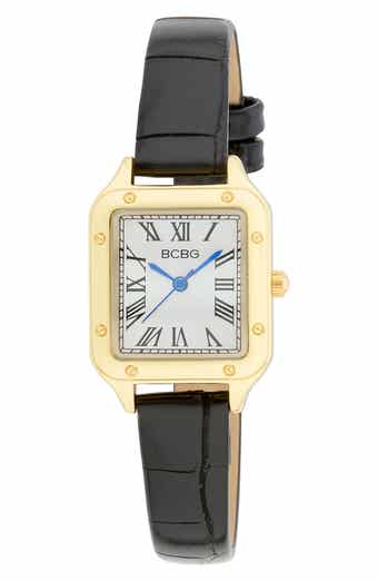 BCBG Square Face Faux Leather Strap Watch, 25mm