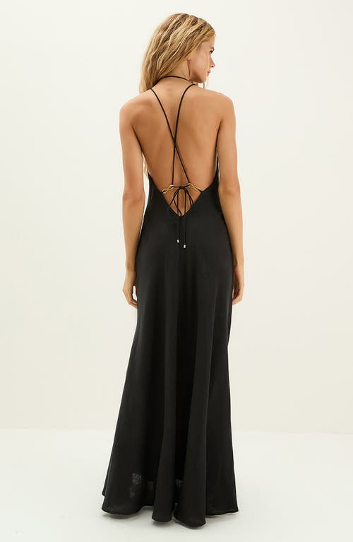 Vix Paula Hermanny Marbella Plunge Open Back Linen & Cotton Cover-up Sundress In Black