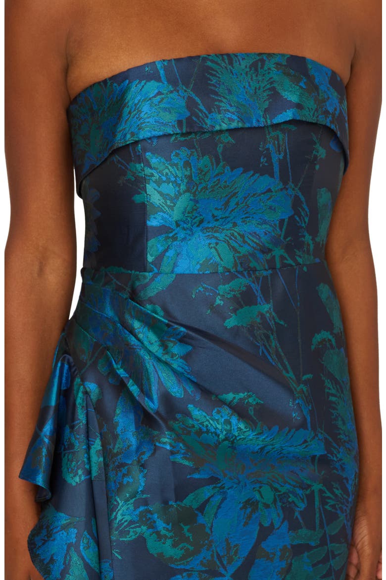 Strapless Draped Floral Jacquard Gown, Alternate, color, COBALT MULTI
